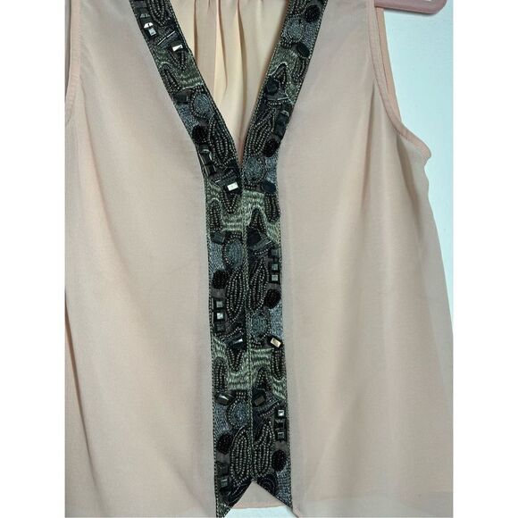 LOVPOSH BLUSH SHEER EMBELLISHED BLOUSE TANK Size M - Picture 3 of 9